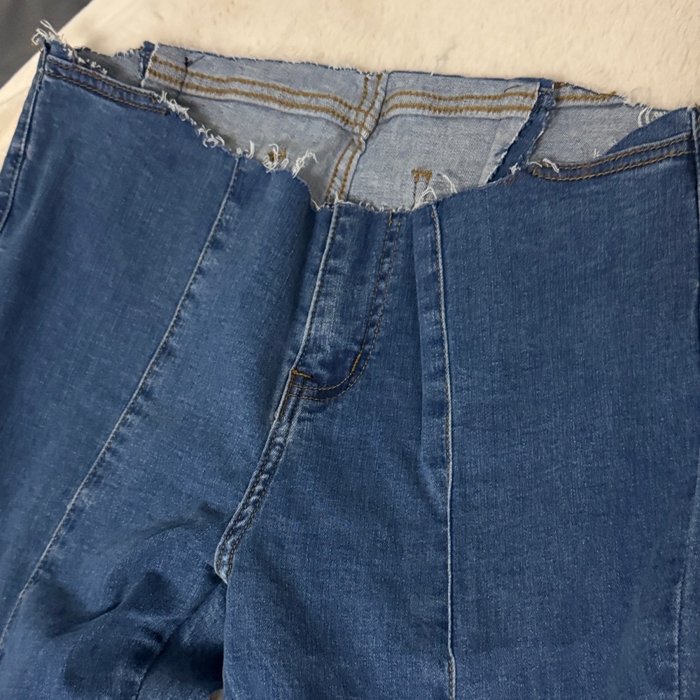 No Waistband Split Leg Flared Bellbottom Distressed Stretch Jeans - L - Picture 3 of 8